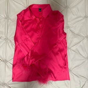 Fuchsia Pink Satin Long Sleeve